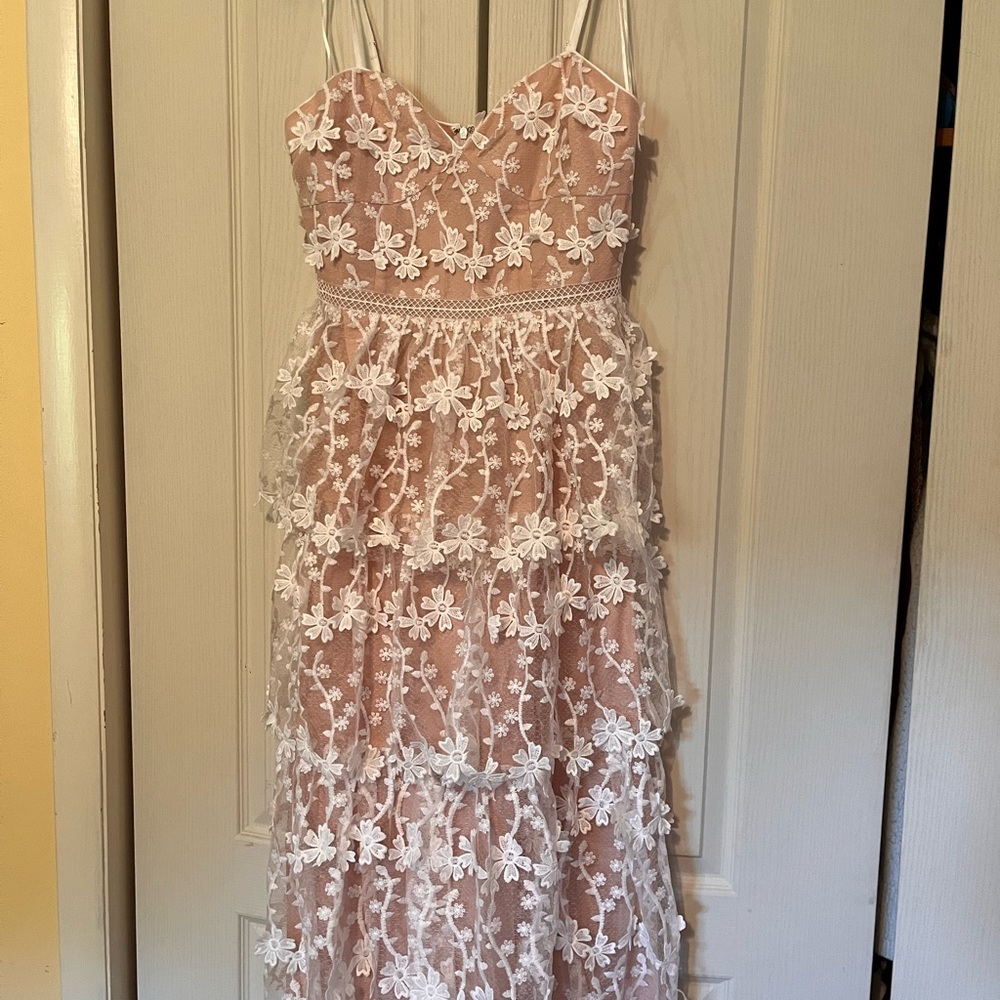 Endless Rose Pascal Tiered Lace Crochet Midi Dress